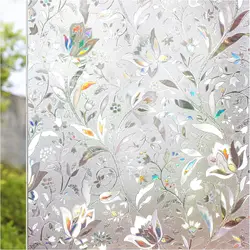 Window Privacy Film, 3D Rainbow Tulip Decor Window Stickers, Stained Glass Film No Glue UV Blocking Heat Control for Home Office