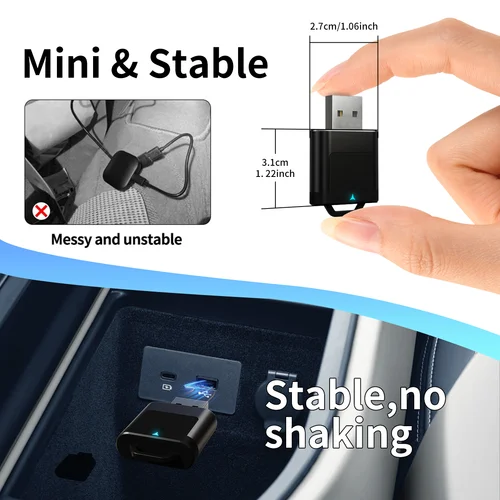Imagen 2 del producto Adaptador inalámbrico Ultra Mini CarPlay inalámbrico Android Auto para coche OEM Plug and Play WiFi Bluetooth conexión automática