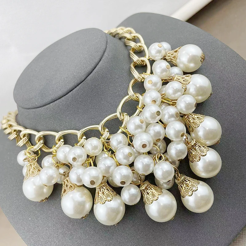 fnaf 2 rupee item Chunky Big Pearl Pendants Statement Necklaces Collar Hombre Vintage Sweater Christmas Necklace For Women