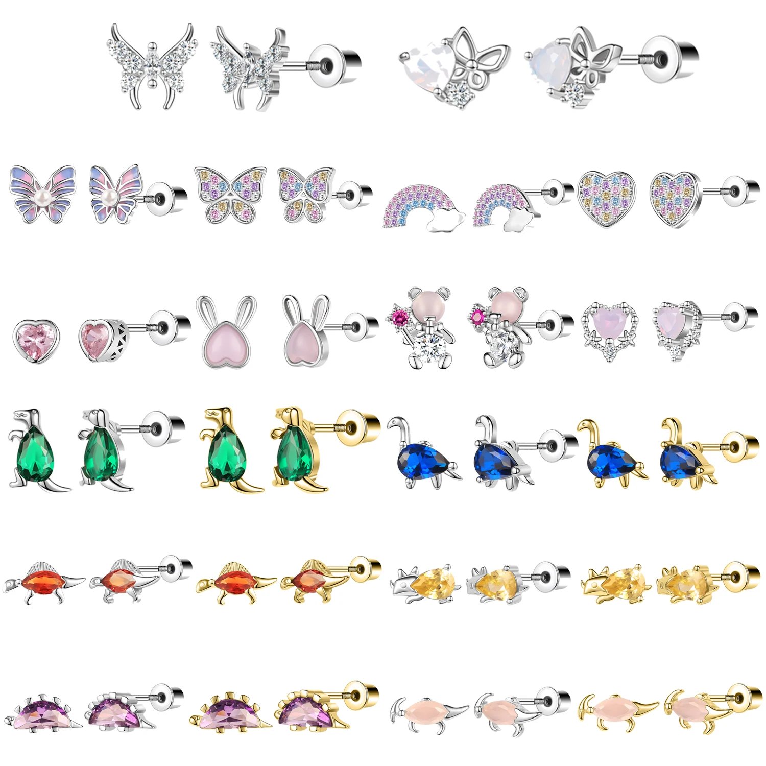 ZS 1PC Schmetterling Herz Kaninchen Bär Ohrstecker Edelstahl Knorpel Ohrring für Frauen Gold Farbe Tragus Helix Piercing 20G