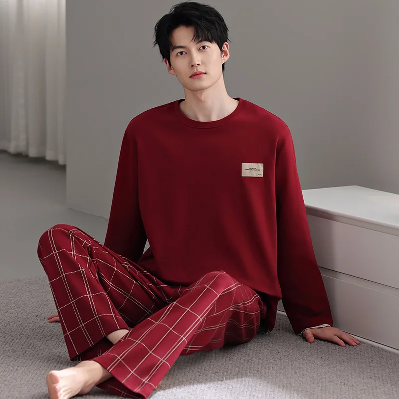 Big Size M-4XL Men Pajamas Set 100% Cotton Sleepwear Male Autumn Long Sleeve Pyjamas