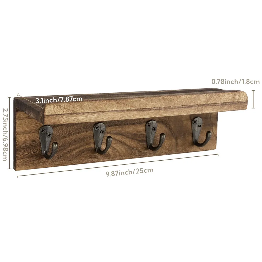 Rustic Wood Wall Key Holder Shelf 6