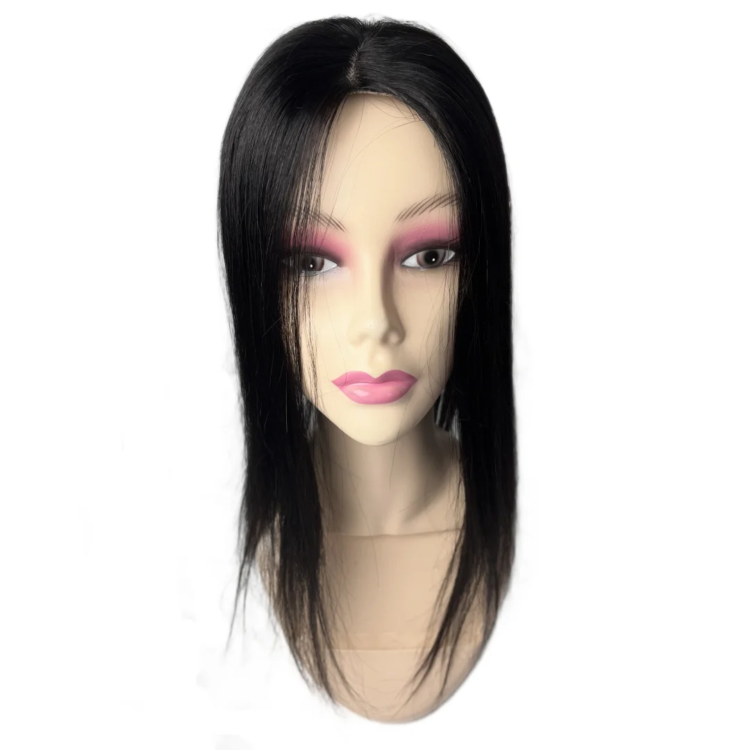 Clip de Base de seda para mujer, extensiones de cabello, peluca parcial de cabello humano, 12x13 cm, parte media, postizos para cuero cabelludo