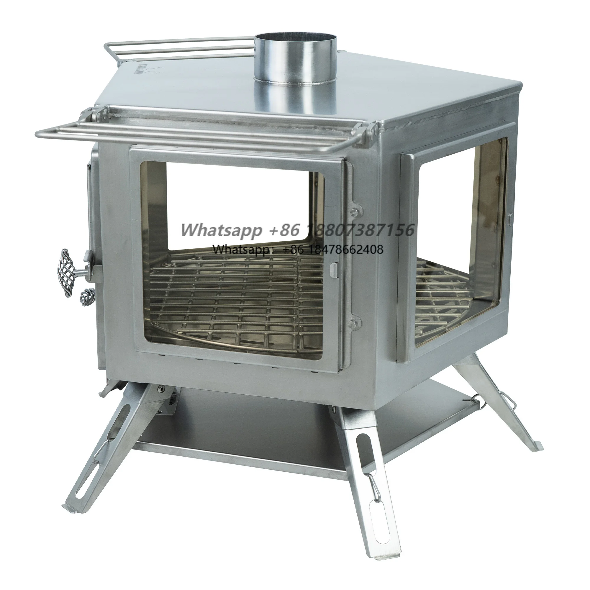 Versatile pentagonal stove with 5 observation mirrors, ideal for camping outdoor heating cooking and home use