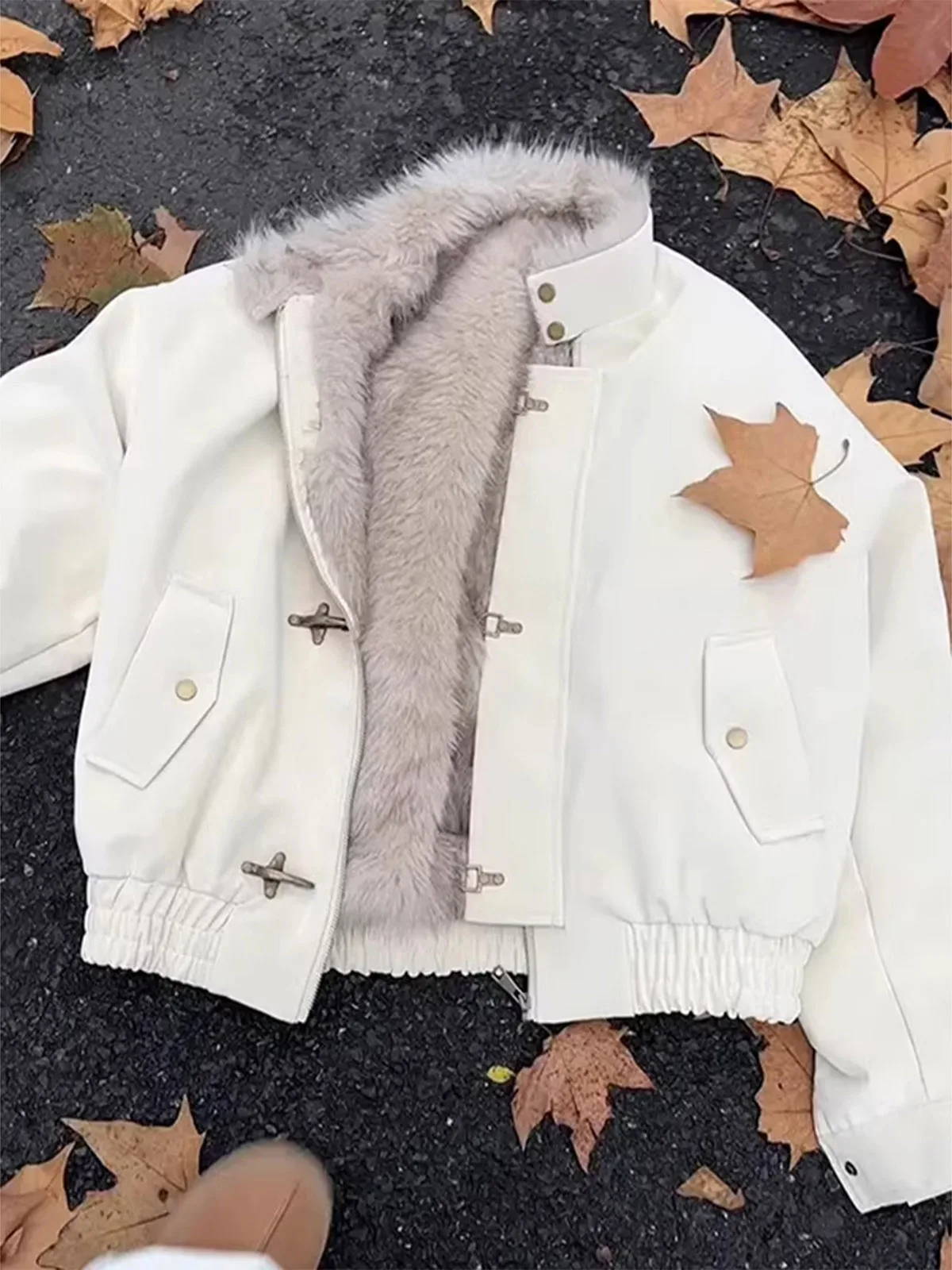 Men's Cotton Jacket Short Style Fur Collar Stand Collar Warmth Metal Button Mountain Eagle Deconstructed Design Casual Fashion
