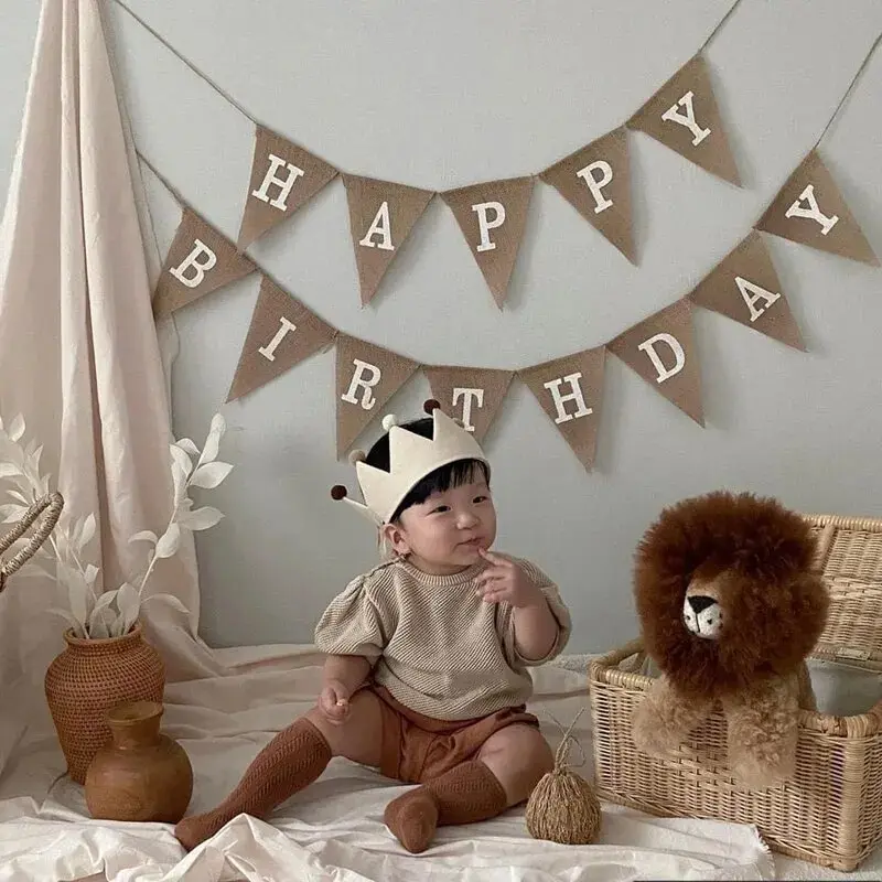 13 flag Vintage juta jutowa jutowa baner Happy Birthday Party fotografia rekwizyty uroczystość strona dekoracji baner