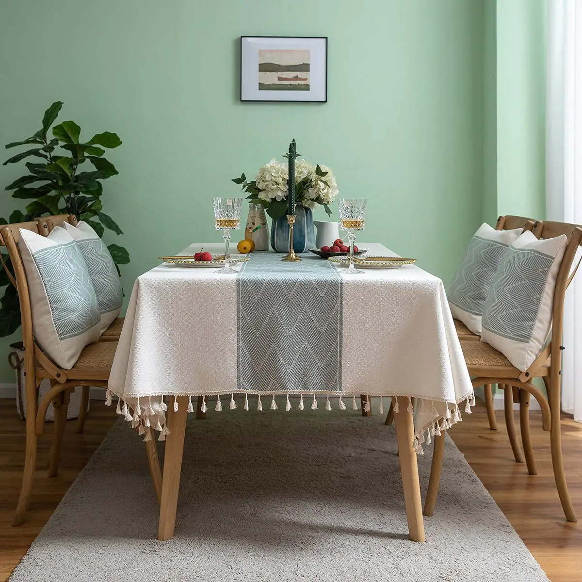 

Rectangle Square Tablecloths for Dining Room,Knitted Embroidery,Textured Tassel,Cotton Linen Decor,Table Cover for Dining,Picnic