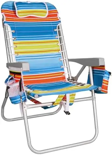 Tall Beach Chair Extra Wide for Adults, 17" High Seat Backpack Beach Chair with Cooler Bag, Cup & Phone Holder