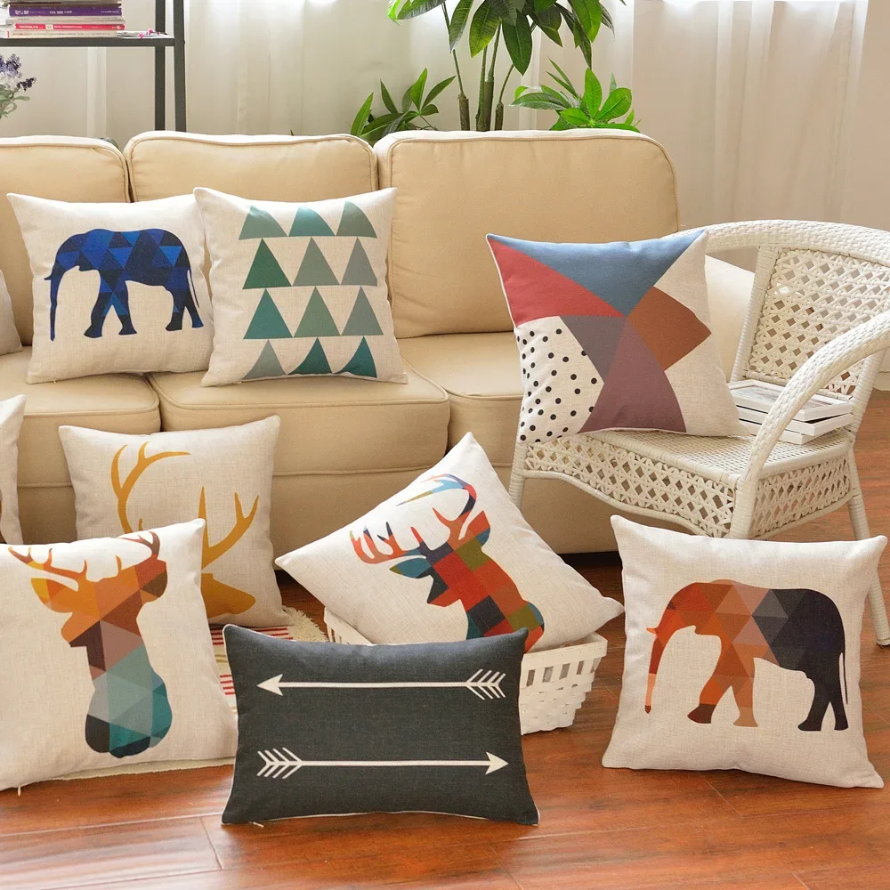 Nordic Style Geometric Cushion Cover Polyester Pillow Case Geometry Animals Deer Elephant Bear Decoration For Sofa Car