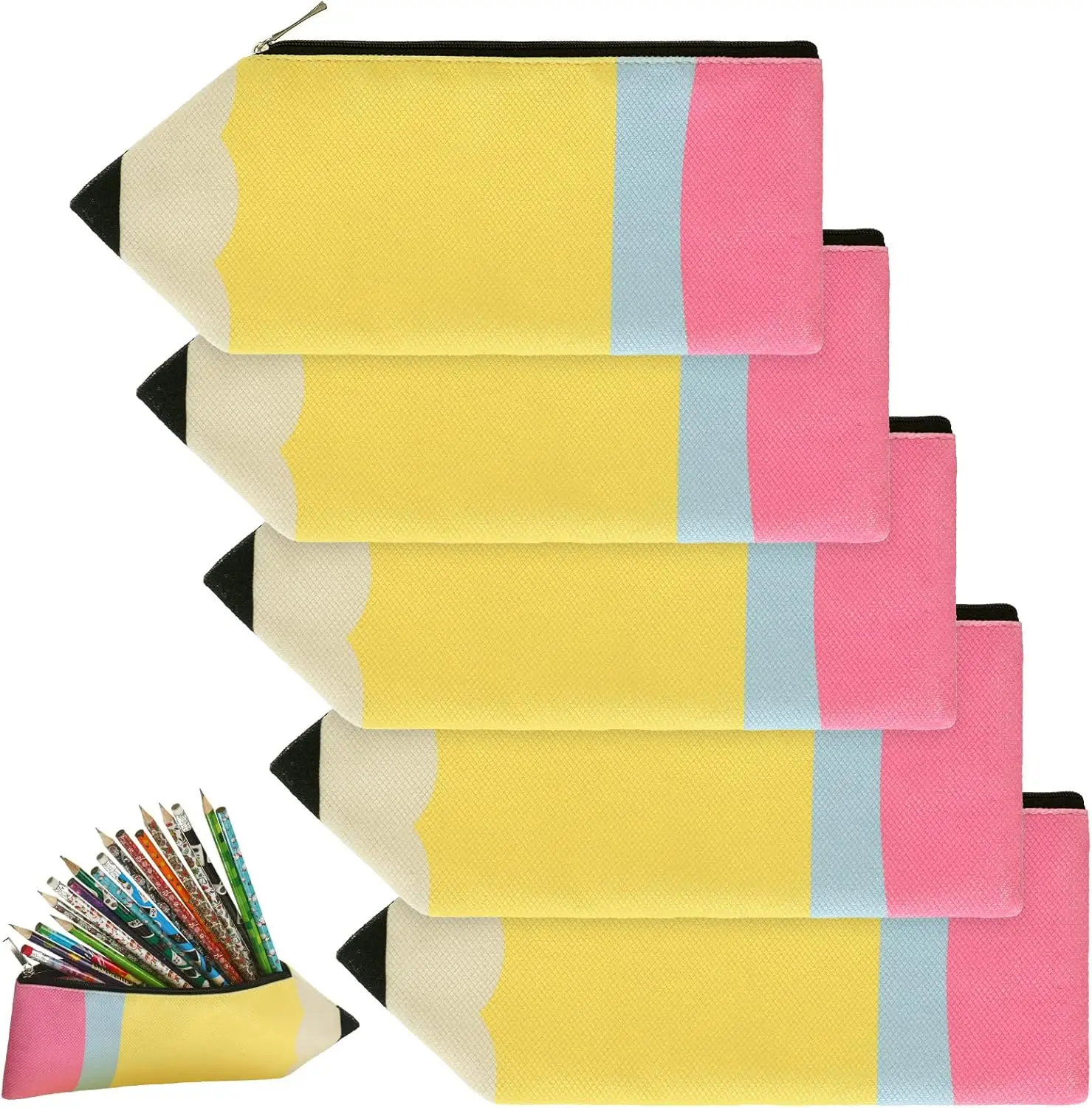 

6 Pencil Shaped Pouches Bulk - Cute Zipper Pencil Case for Stationery Organizer DIY