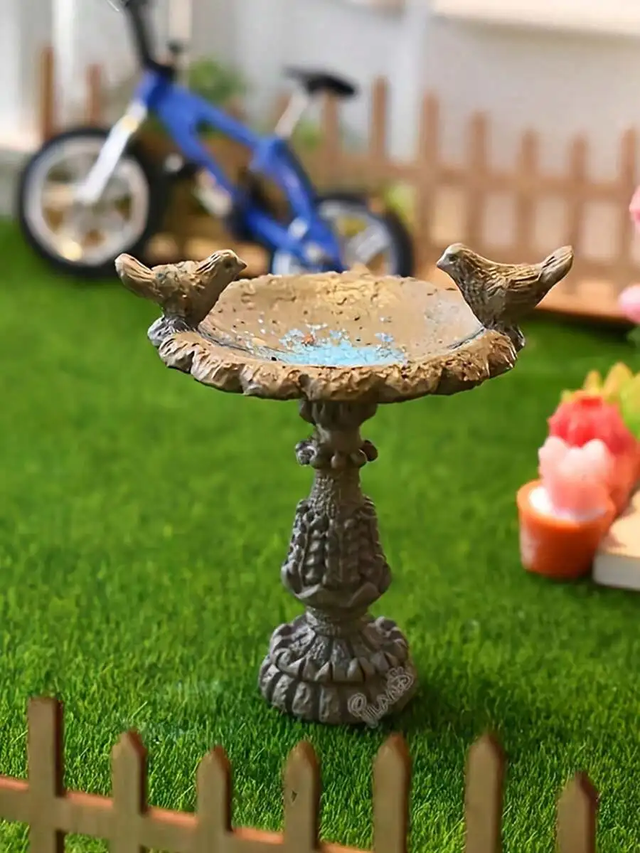 Resin Miniature Bird Bath Fountain For Fairy Garden Decor, Indoor Outdoor Home And Potted Plant Landscape Accessory