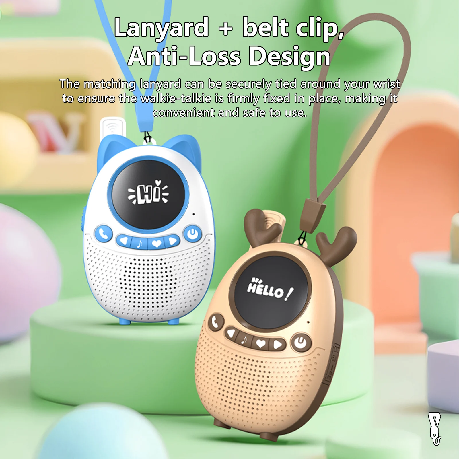 W208 جهاز اتصال لاسلكي للأطفال كارتوني قابل لإعادة الشحن، جهاز اتصال داخلي لطيف بزر واحد مناسب للتخييم في الهواء الطلق
