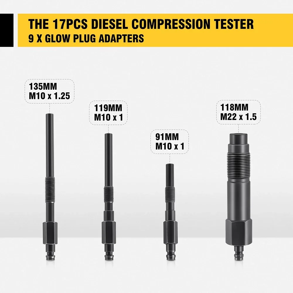 TU-15B Diesel Engine Compression Gauge Tester with Gauge Adapters Cylinder Pressure Meter Teste Tool Kit for Trucks Cars