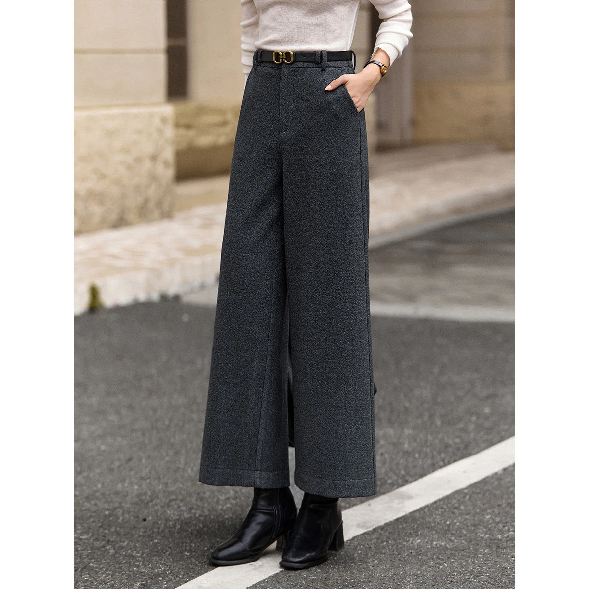 VIMLY Wide Leg Pant Women 2025 Winter Commuting Solid Ankle-Length Zipper Trousers Vintage Fashion Mid-waist Lady Bottoms A3280