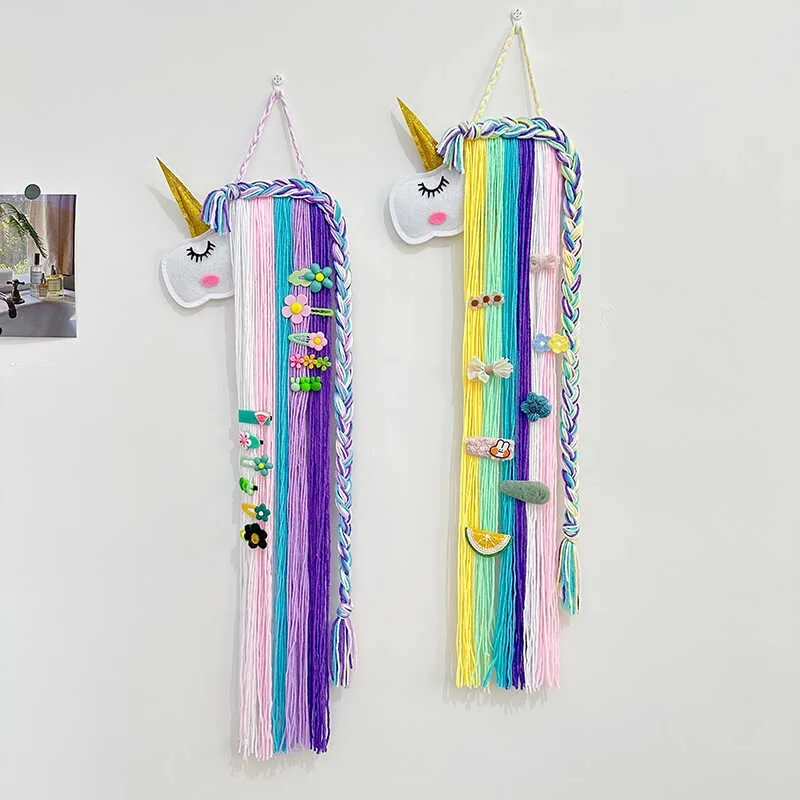 Handmade Felt Unicorn Hair Accessories Hanger Wall Storage Rack for Kids Hair Clips Headbands Room Decor