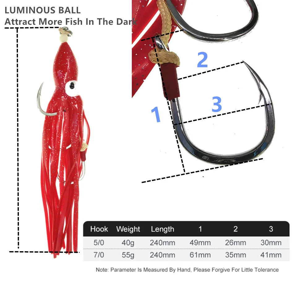 SWOLFY Jigging Hook Octopus Fishing Soft Lure Trolling Jig Rubber Squid Skirt Artificial Rigged Tuna Wahoo Sailfish Halibut Bait