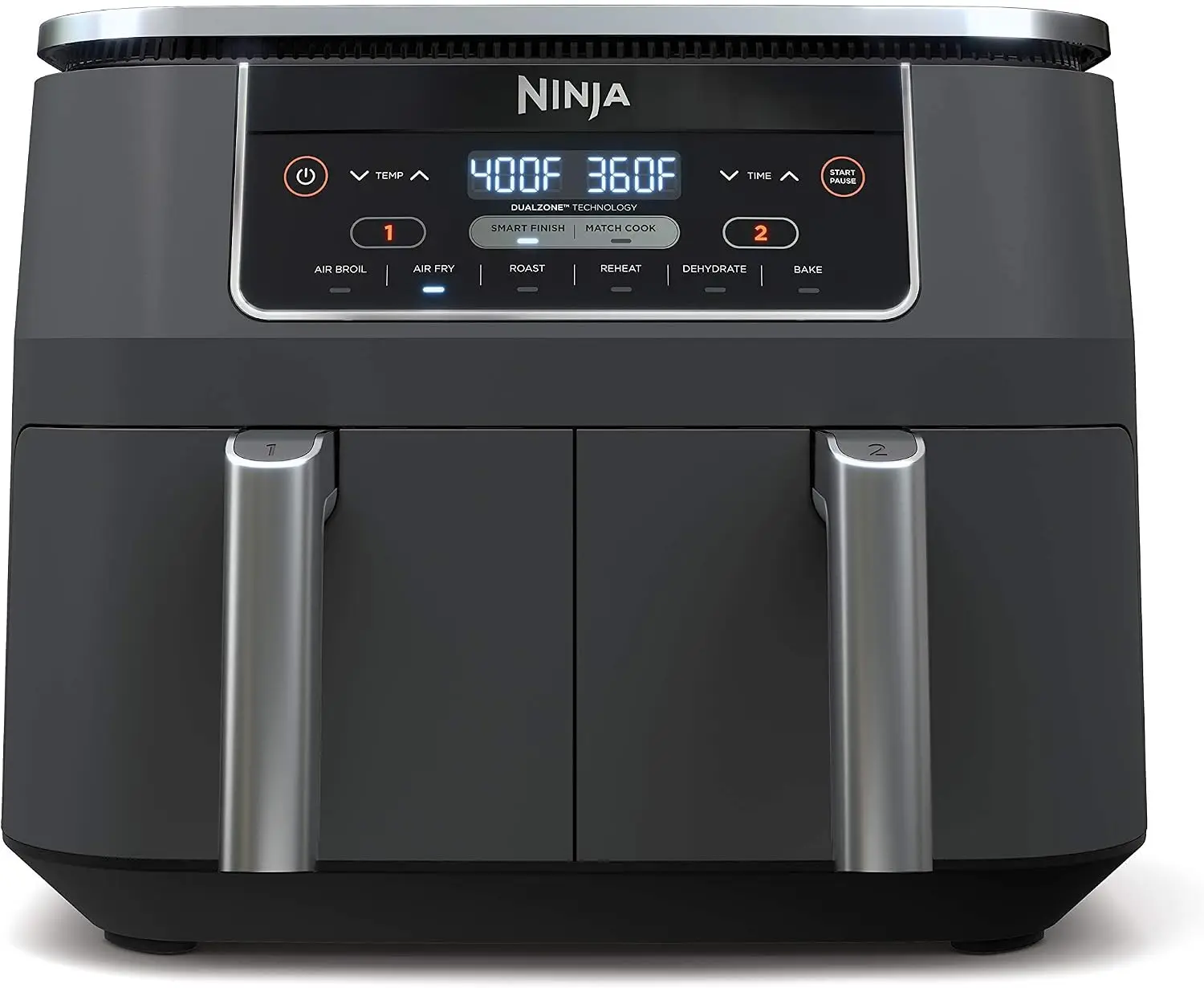 Ninja DZ201 Foodi 8 Quart 6-in-1 DualZone 2-Basket Air Fryer with 2 Independent Frying Baskets, Match Cook & Smart Finish to Roa
