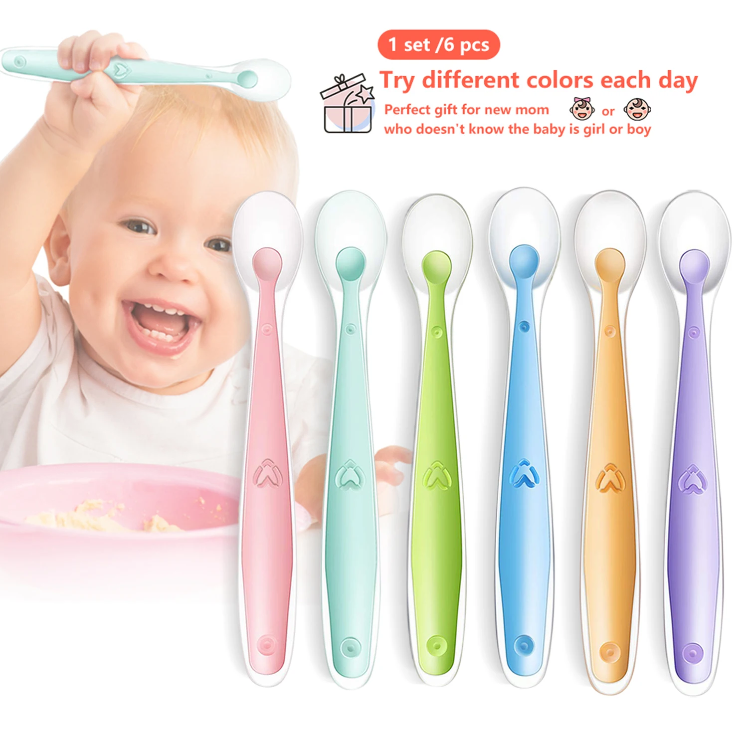 Baby Feeding Spoon Soft Silicone Spoons Training Spoon Temperature Sensing Feeding Feeder Flatware for Child kids Infants