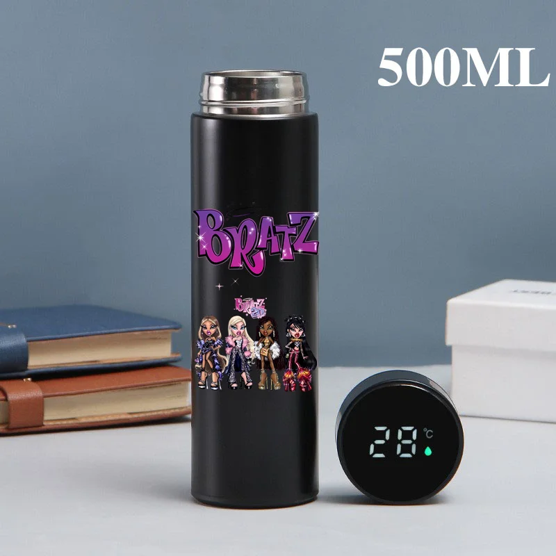 Bratzs Taza Termo de dibujos animados para niñas, taza Termo con pantalla de temperatura, botella Termo dividida de acero inoxidable, taza aislada para exteriores