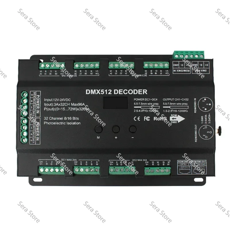 32CH RGB RGBW RDM DMX512 Decoder Led DMX To PWM Decoder Transfer DMX512/1990 Signal To PWM Signal with Display Support