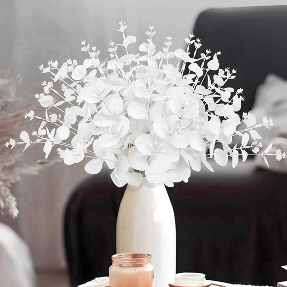 Artificial Plants White Eucalyptus Leaves Festival Home Vases Outdoor Garden Bonsai Wedding Wreath Diy Gift Box Decor Scrapbooks
