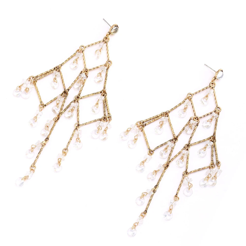 Vintage Gold Metallketten Quasten Ohrringe mit Klaren Kristallen für Damen, Lange Hängeohrringe, Statement-Schmuck Geschenke – Detail 4