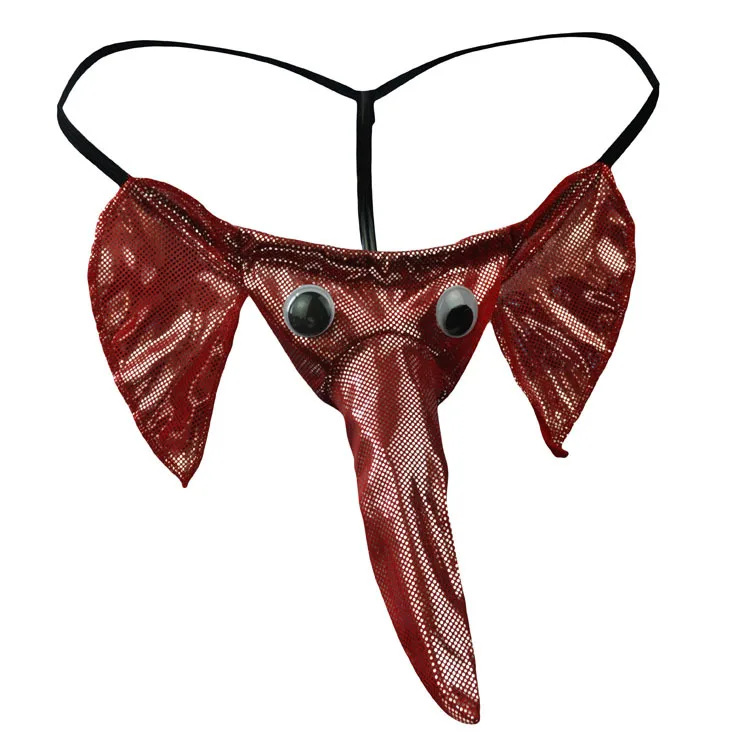 Men's Elephant Nose T Back Thong Shiny Faux Leather Underwear Gays Fun Panties Stage Performance Penis Sleeves Erotic G-string