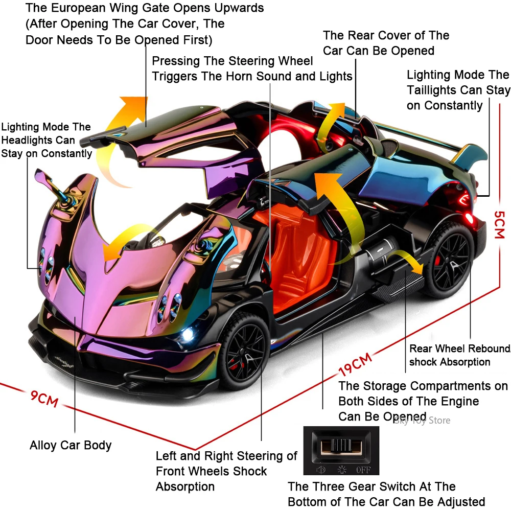 1:24 باجاني هوايرا دينستيا BC ألعاب مصغرة سيارة سبيكة دييكاست نموذج ضوء الصوت التراجع الأبواب فتح سيارة رياضية جمع الهدايا