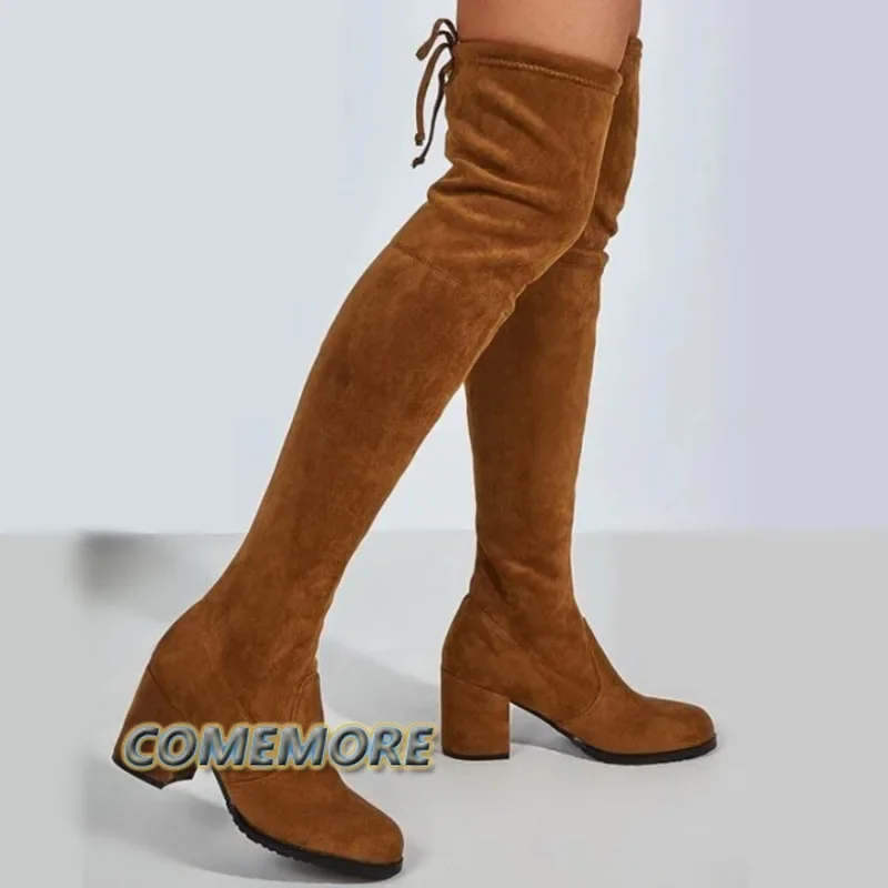 Sexy Women Over The Knee Boots Block High Heels Woman's Long Boots Plus Size 43 Stretch Autumn Shoes Female Thigh High Boots New