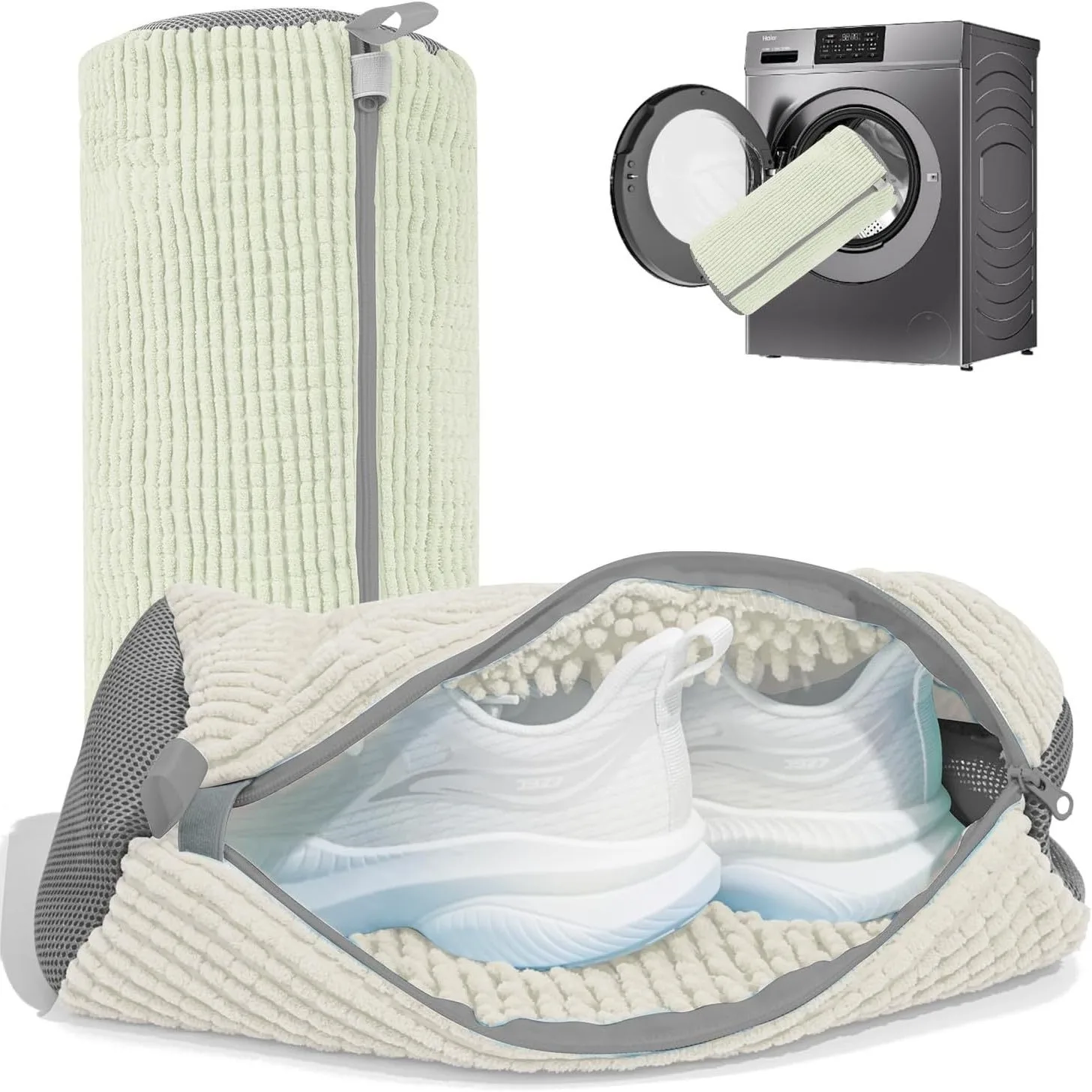 2Pcs Washer and Dryer Reusable Zipper Plush Sneaker Shoe Washing Machine Bag Laundry Shoe Bag for Washing Bag 360° Deep Clean