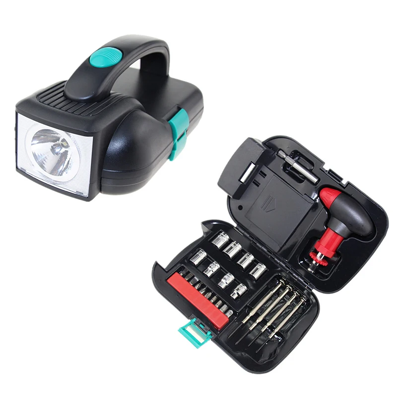 

24 PCS Flashlight Toolbox Set Portable Flashlight Kit Household Hardware Batch Header Tools Case with Light Powerful Toolkit