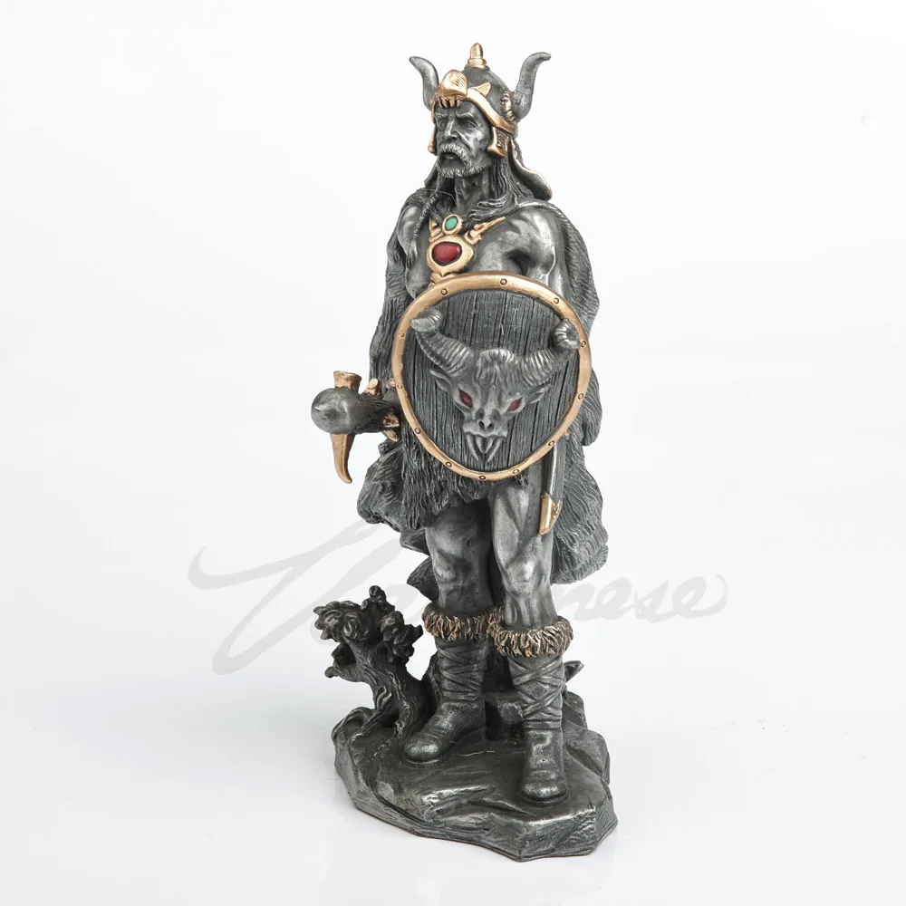Resin Viking Warrior Statue Horned Helmet Nordic Figurine with Axe and Shield Retro Home Office Desktop Decorative Ornament Gift