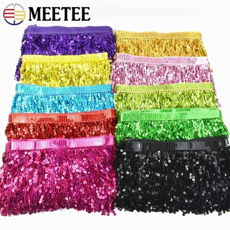 1-9M Meetee Sequin Tassel Fringe for Latin Dance Dress Lace Trims Ribbon Fringes Clothes Fabric DIY Garment Sewing Accessories