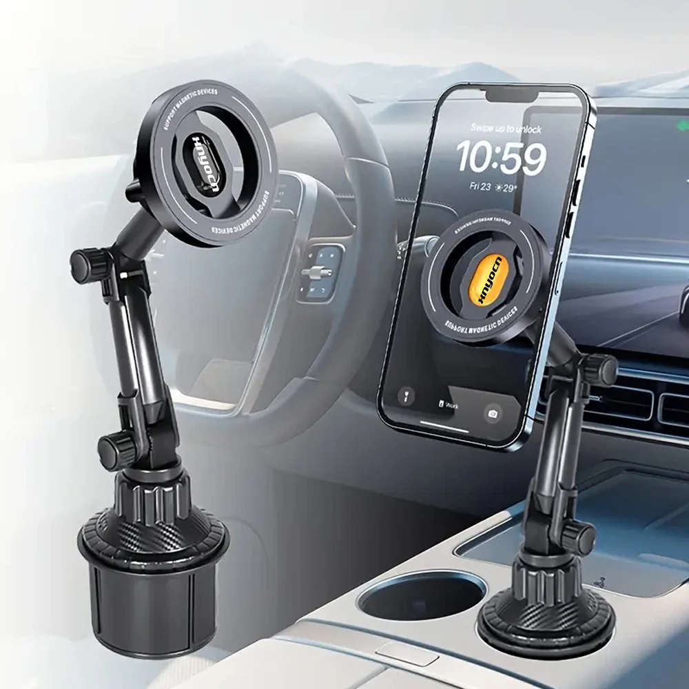Adjustable Cup Holder Magnetic Phone Mount for Cars, Multi Angle Smartphone Holder for Navigation, Driving and Road Trips Daily