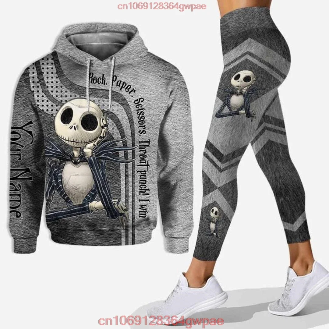 Koszmar przed świętami Bożego Narodzenia Damska bluza z kapturem i legginsy Disney Jack Skellington Joga Bluza z kapturem Legginsy Modny dres