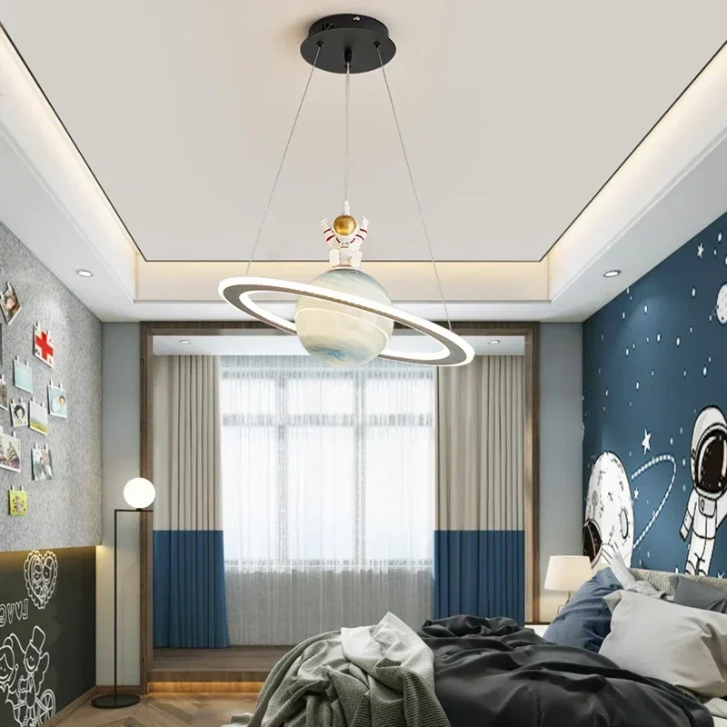 Imagem -05 - Astronauta Nórdico e Planeta Luzes Pingente Bola de Vidro Quarto das Crianças Berçário Decoração de Casa Lustre de Teto Luminária Interior