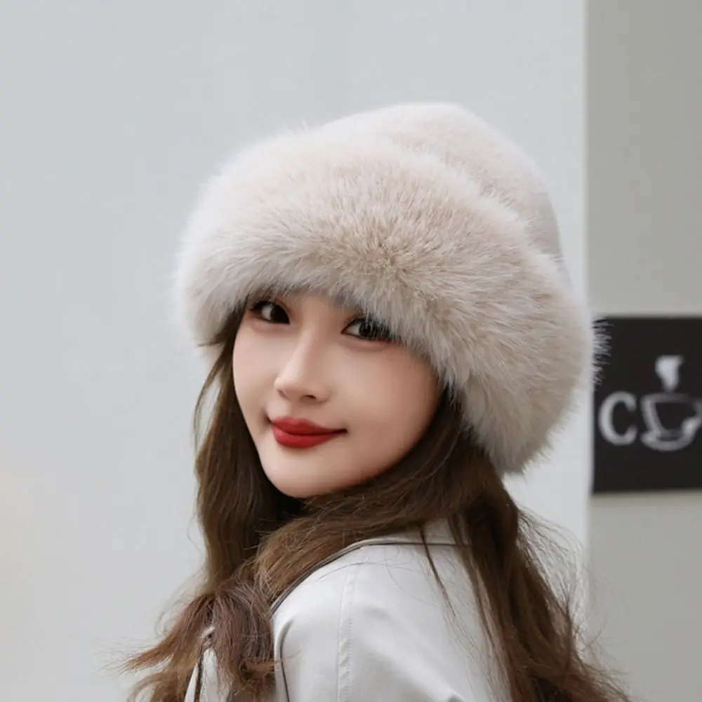 Winter Plush Hat Women Thickened Warm Fashion Simple Beret Harajuku Hat Imitation Fur Ear Protection Hat