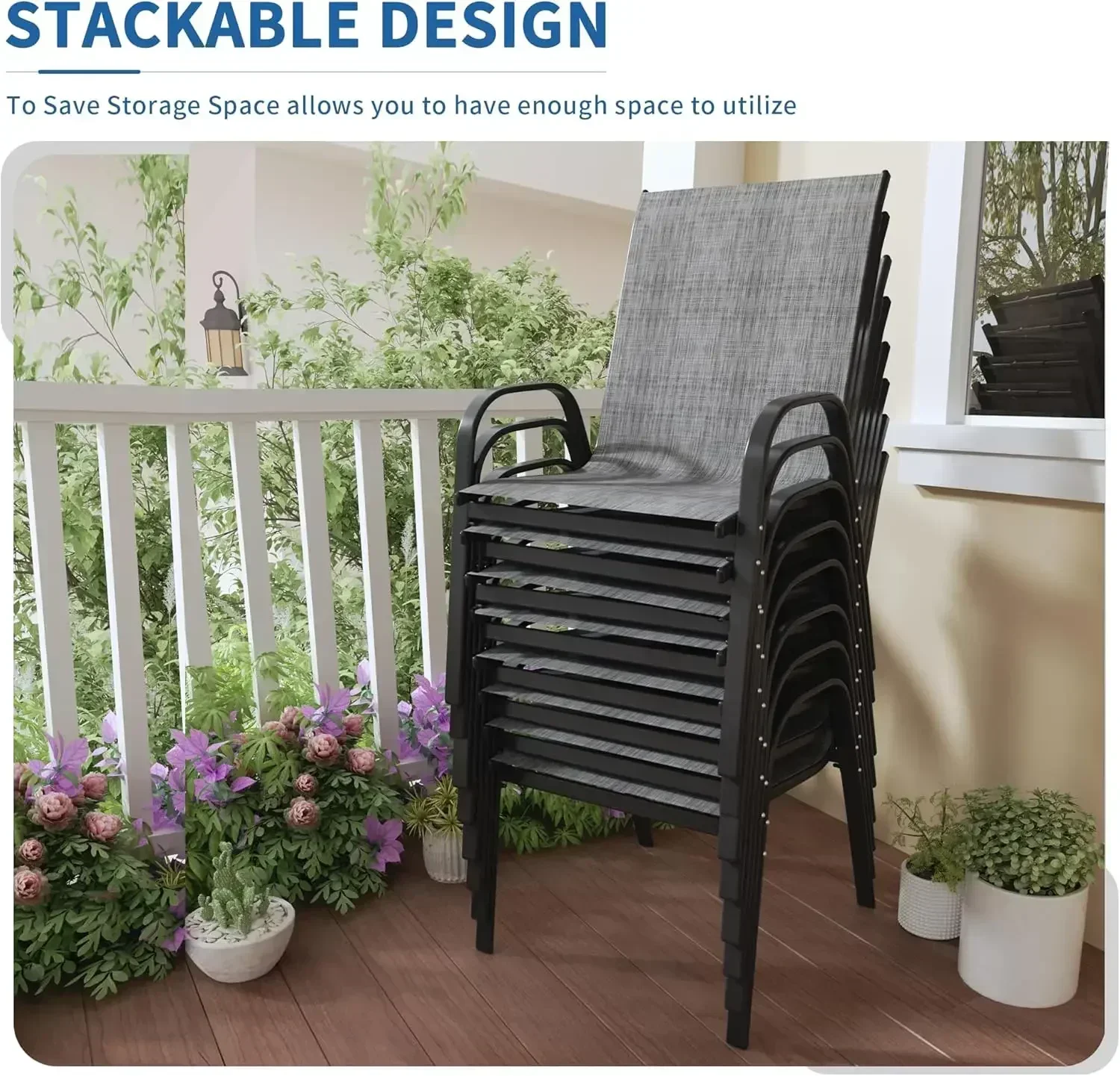 [Discounted Price, Hot Sale!]Patio Chairs Set of 8 - Outdoor Stackable Dining Chairs for All Weather - Lightweight Textilene Out
