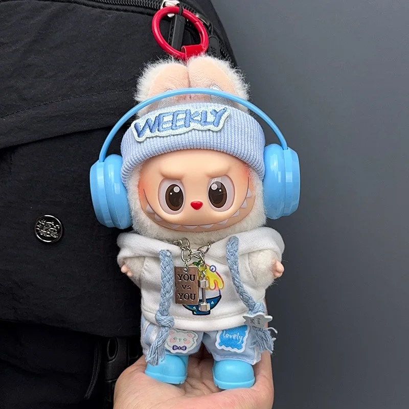 Für 17 cm labubu Puppe Kleidung Blau Casual Set Kompatibel mit V1V2V3 Plüsch Spielzeug Transformation Set Mode Puppe Zubehör