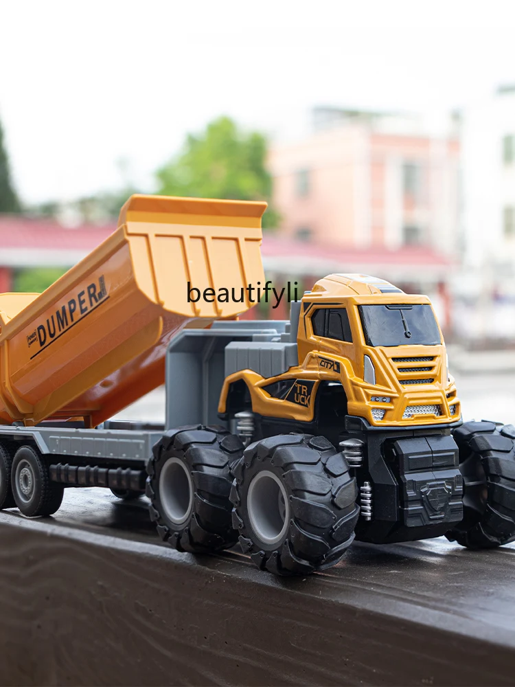 Alloy dumper toy inertia four-wheel drive truck model anti-drop and collision-resistant construction car Children's Day gift