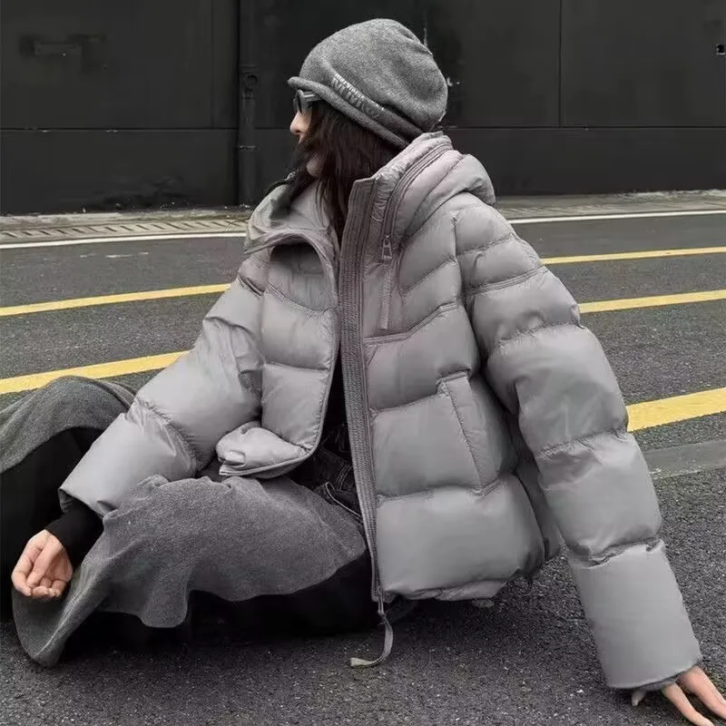 Nueva chaqueta de plumón de otoño e invierno para mujer, Parka corta con capucha de plumón de pato blanco, chaqueta informal abombada, abrigo cálido de estilo occidental a la moda