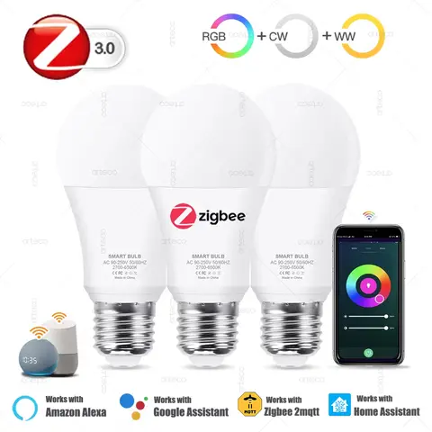 Zigbee E27 Led Light Bulb Alexa Smart Led Lamp RGB CW WW Led Bulbs Work With Smart App Home Assistant Z2M Google Zigbee 3.0 Hub