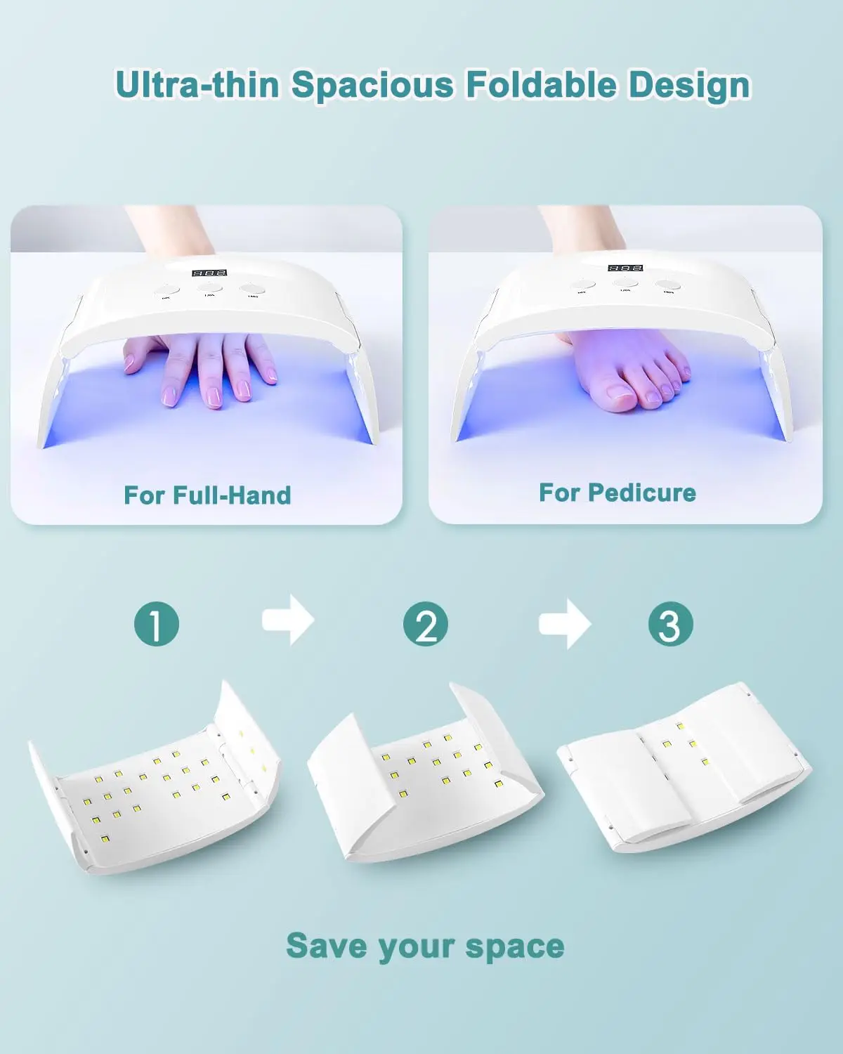 Led UV Nail Lamp, Spacious Foldable Design with 3 Timers & LCD Display for Gel Nails, White Pro Model