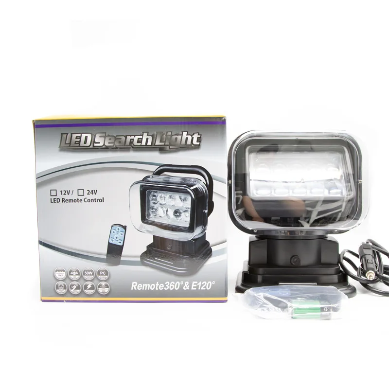 

100W High-Profile LED Remote Searchlight – 360° Rotating Wireless Spotlight for Outdoor Emergency & Marine Lighting