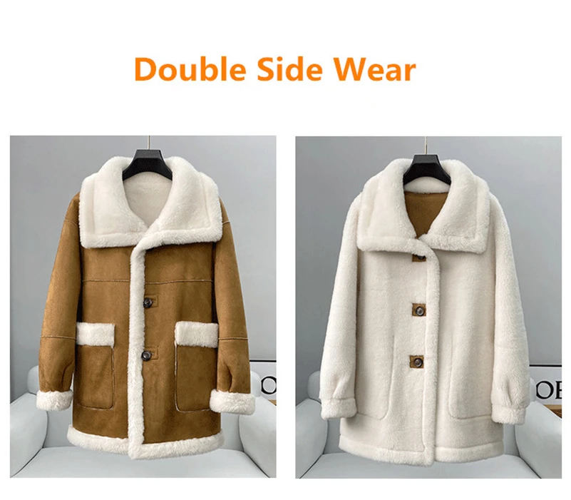 Aorice Women Real Wool Fur Liner Long Coat Parka New Winter Warm Female Sheep Shearing Double Side Over Size Overcoats CT221