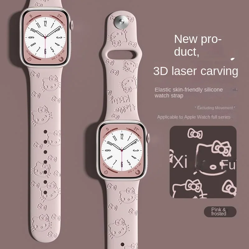 Original Sanrio Hello Kitty Leather Link for Apple Watch Band 45mm 41 44mm 40mm 49mm Bracelet IWatch 8 9 7 6 5 Strap Watch Strap