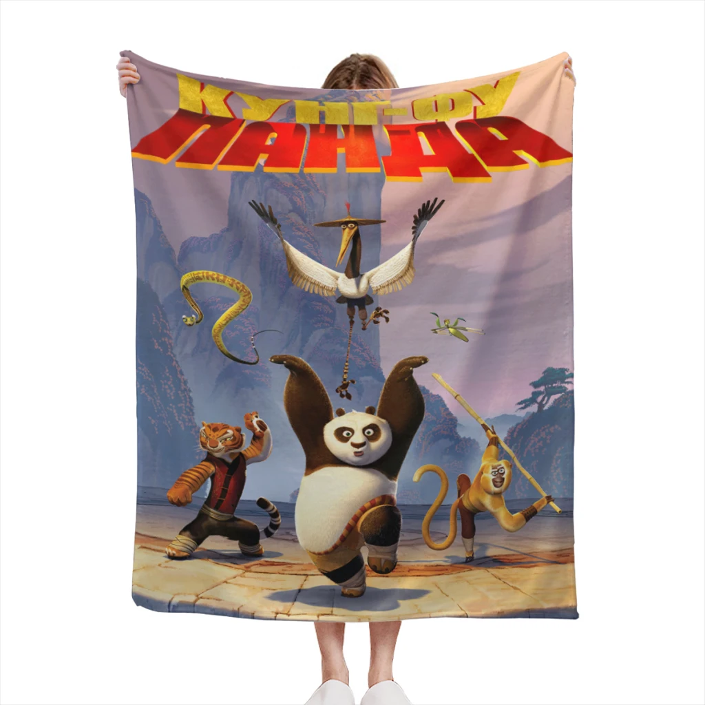 K-Kung Fu Panda Fluffy Fleece Throw Blankets for Children, Thin Sofa Blanket, Family Living Room, Camping, Modern Fashion Gift