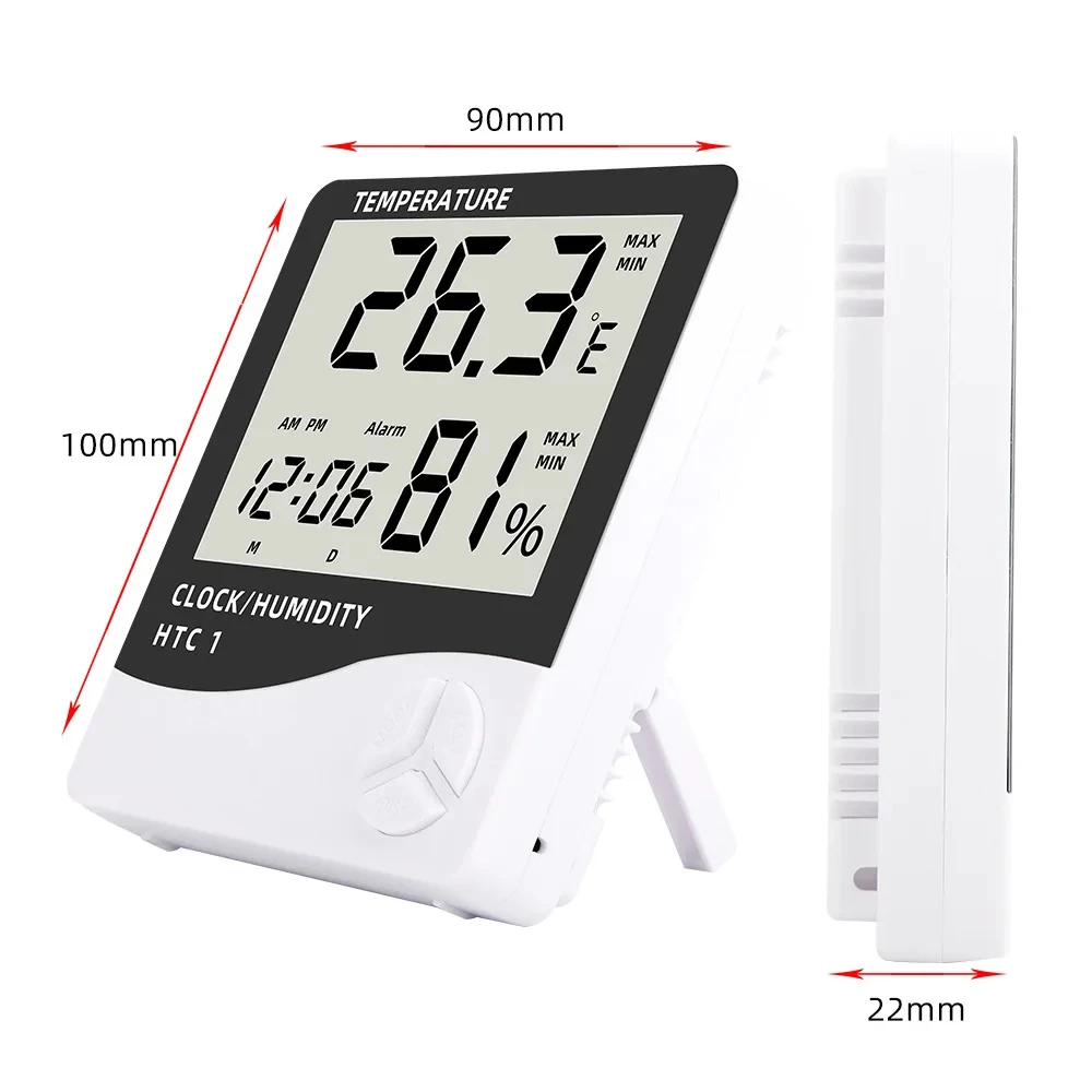 HTC-1 HTC-2 LCD Electronic Digital Temperature Humidity Meter Home Thermometer Hygrometer Indoor Outdoor Weather Station Clock