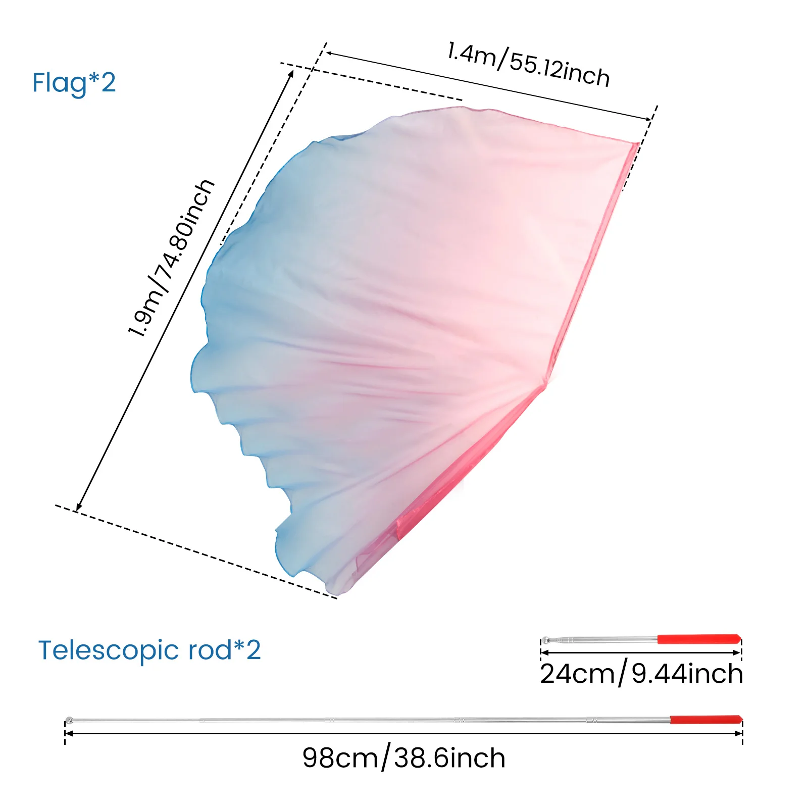 2개 세트 기독교 춤 깃발 천사 날개 깃발 막대 포함 벨리댄스 개막식 춤 소품 교회 춤 액세서리