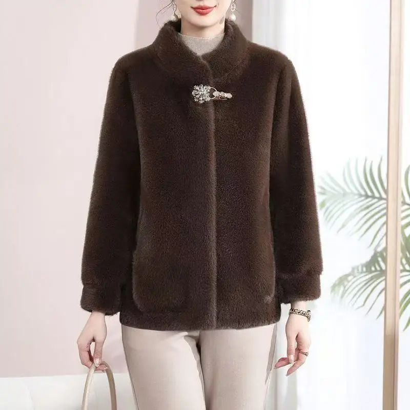 2025 nouvelle fourrure une pièce or vison manteau de fourrure femmes automne hiver tempérament laine veste Joker vêtements d'extérieur Style étranger haut pour femme